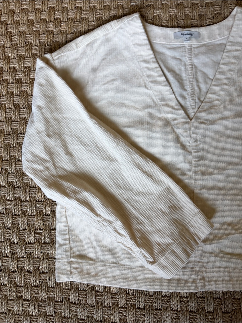Madewell V-Neck Boxy Cotton Corduroy Pullover Top in Cream sz M - Picture 6 of 10